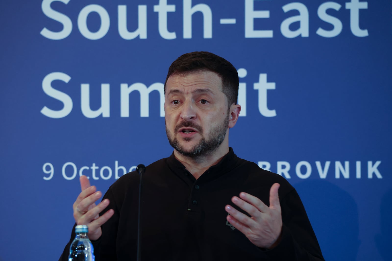 Ukrainian President Volodymyr Zelenskyy attends a news conference in Dubrovnik, Croatia, Wednesday, Oct. 9, 2024. (AP Photo)