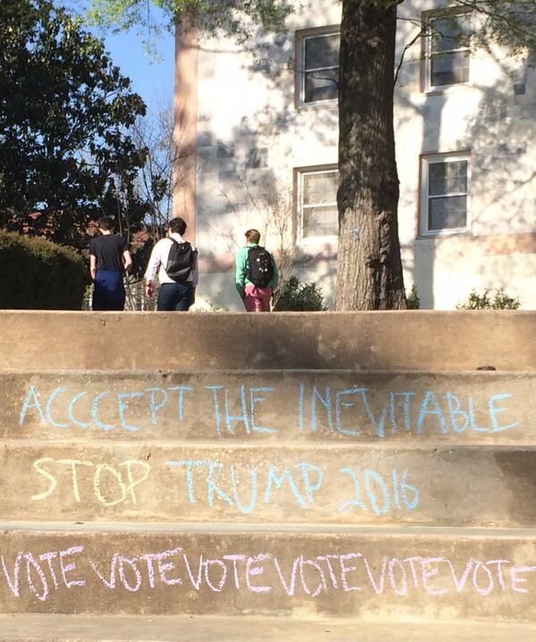 A serial chalker in support of Trump has Emory University up in arms. Photo by Bill Torpy