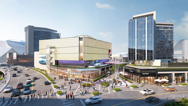 This is a rendering of the planned entertainment district that will make up the center of the Centennial Yards development in downtown Atlanta. The project was designed by Atlanta architecture firm Gensler.