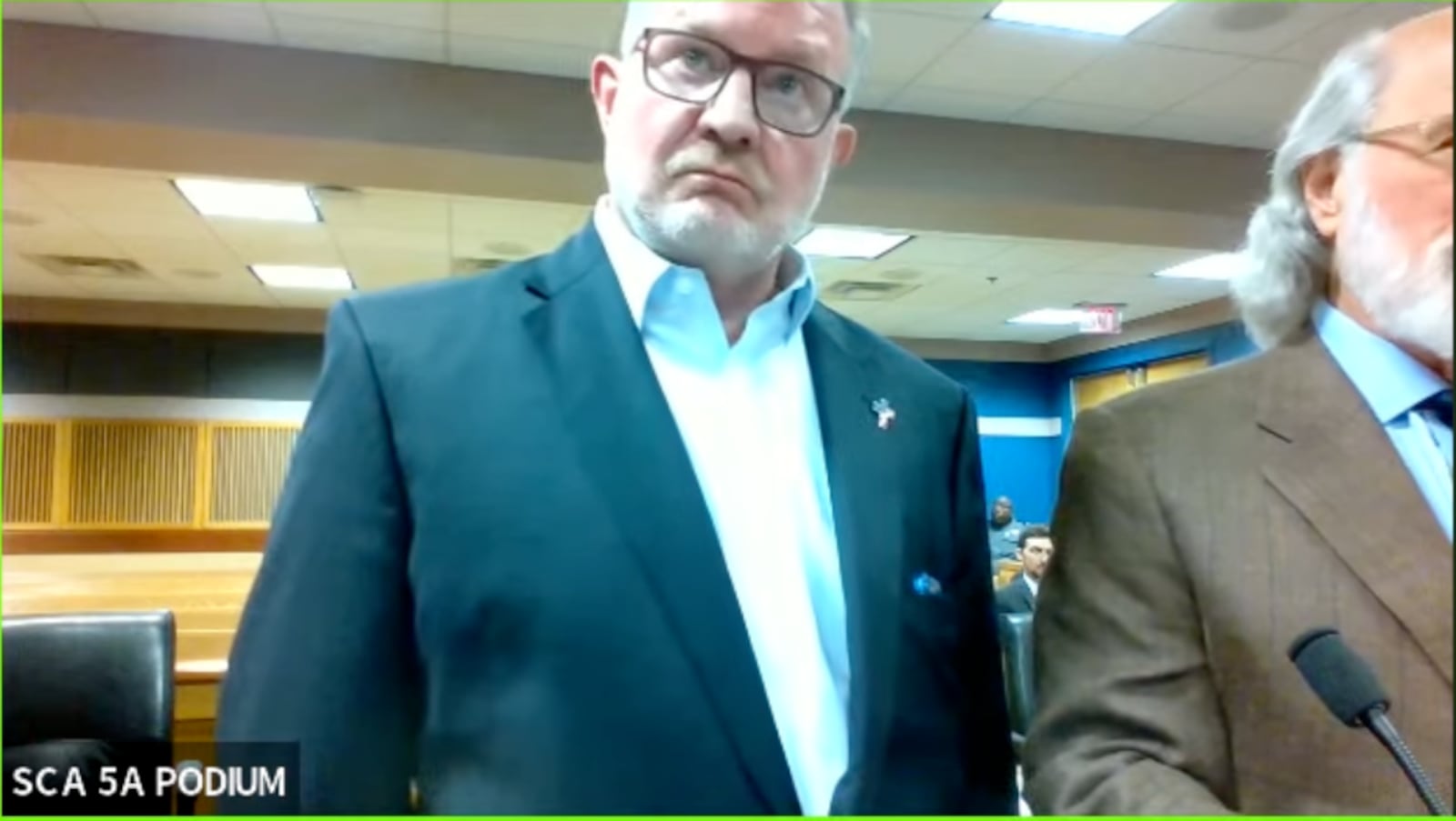 Scott Hall, (left) along with his attorney Jeff Weiner, appears before Judge Scott McAfee on Friday, September 29, 2023 to plead guilty to charges related to his indictment in Fulton County.