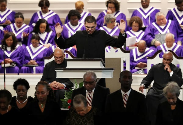 Reverend Richard W. Wills, Sr., leads the Sunday service at Friendship Baptist Church on Sunday, Jan. 20, 2019, in Atlanta. Friendship will hold New Year’s Eve service Tuesday night, Dec. 31, 2019.  