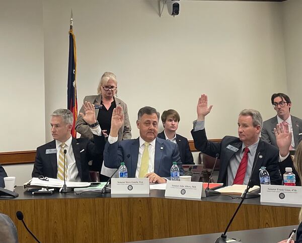 Republican state senators vote to reject a proposal to fully expand Medicaid in Georgia during a meeting of the Senate Regulated Industries Committee. Two Republicans, however, sided with Democrats on the measure that failed to advance when the committee deadlocked at 7-7. AJC/Michelle Baruchman