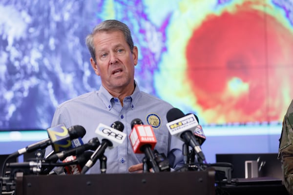 Gov. Brian Kemp briefed the press at the Georgia Emergency Management Agency on Thursday, Sept. 26, 2024, to update the public on the state’s preparations for Hurricane Helene, which is expected to hit the metro area as a Tropical Storm.
(Miguel Martinez / AJC)