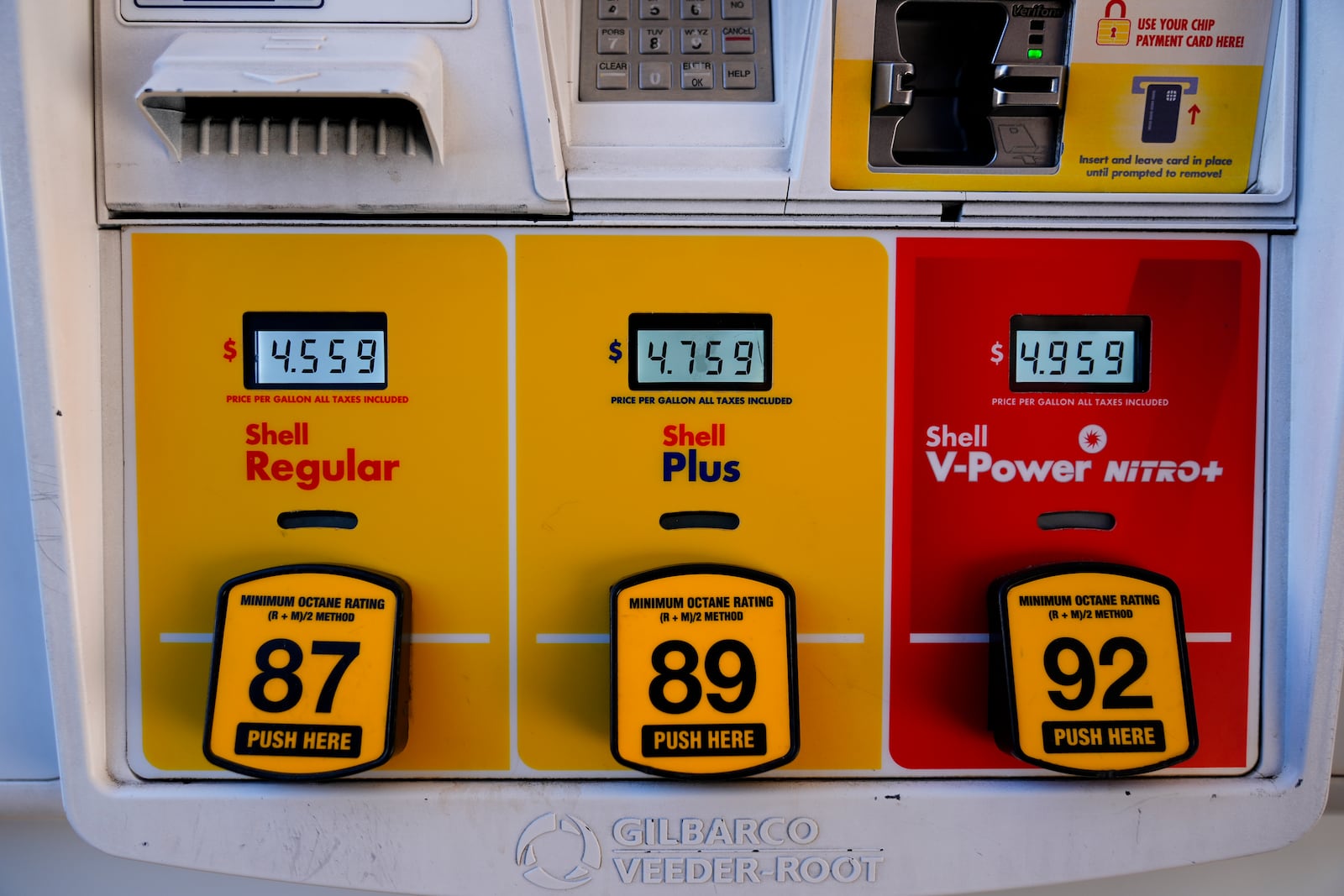 Gas prices are displayed at a Shell gas fueling station, Wednesday, Oct. 9, 2024, in Seattle. (AP Photo/Lindsey Wasson)