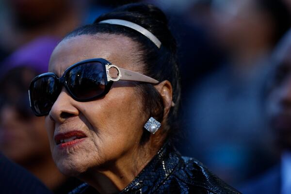 Civil Rights activist Xermona Clayton pays attention to the speakers during the unveiling of her statue on Wednesday, March 8, 2023. The figure was unveiled on International Women's Day and is the first black woman to have a statue in downtown Atlanta.
Miguel Martinez /miguel.martinezjimenez@ajc.com