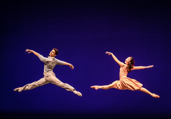 Sujin Han and Keaton Leier perform Lar Lubovitch’s “Elemental Brubeck,” one of three works in the Atlanta Ballet's 2024-25 season opener.
Courtesy of Kevin Garrett  / Atlanta Ballet