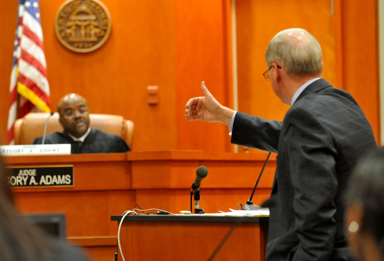 Dunwoody widow appears at a motions hearing before Dekalb County Superior Judge Gregory A. Adams on Feb. 21, 2013.