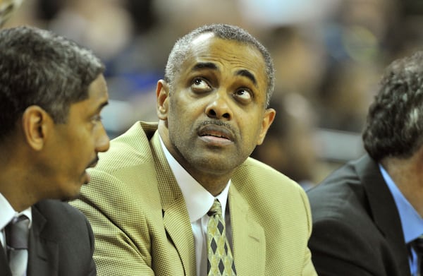 110119 Atlanta : Georgia Tech head coach Paul Hewitt looks up a scoreboard during their 74 - 39 win over Wake Forest at Alexander Memorial Coliseum in Atlanta on Wednesday, Jan. 19, 2011. Hyosub Shin, hshin@ajc.com