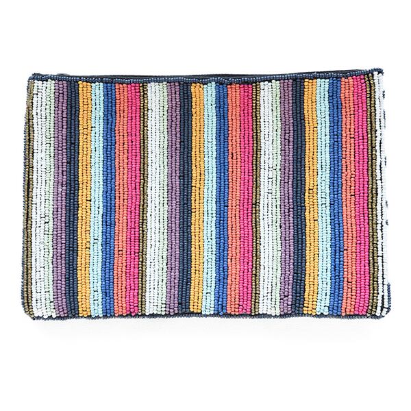 Brighten up any outfit with a colorful multi striped bead clutch from Ink + Alloy. Contributed by Ink + Alloy