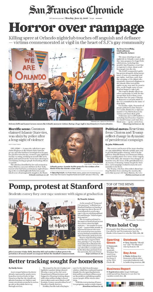 Newspaper front pages reflect Orlando tragedy