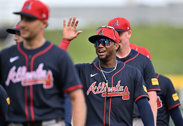 Braves outfielder Ronald Acuna Jr. during a February spring training workout in North Port, Fla. 