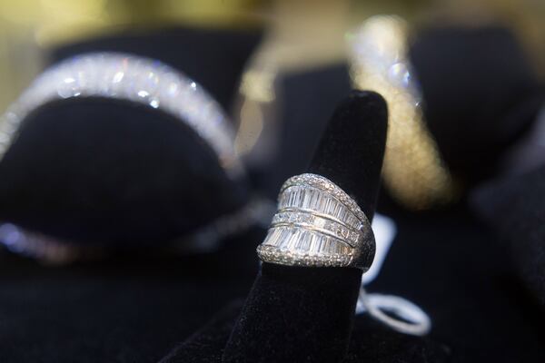 Jewelry that belonged to Atlanta business executive Diane McIver is on display before the auction start Saturday at the Ahlers & Ogletree gallery in Atlanta, Ga January 14, 2017. STEVE SCHAEFER / SPECIAL TO THE AJC