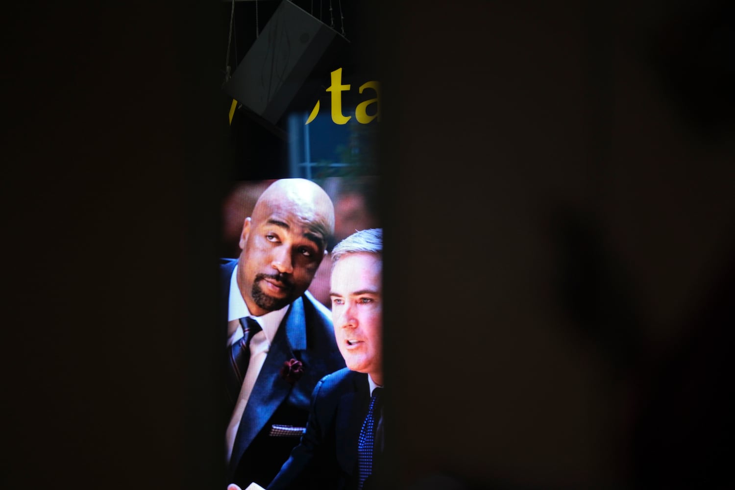 A photo of former Kennesaw State University basketball coach Amir Abdur-Rahim shows on a screen at the KSU convocation center on during a celebration of life Sunday, Oct. 27, 2024.   Ben Gray for the Atlanta Journal-Constitution