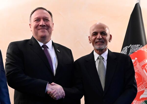 Secretary of State Mike Pompeo, left, held talks with Afghan President Ashraf Ghani on Friday in Munich.