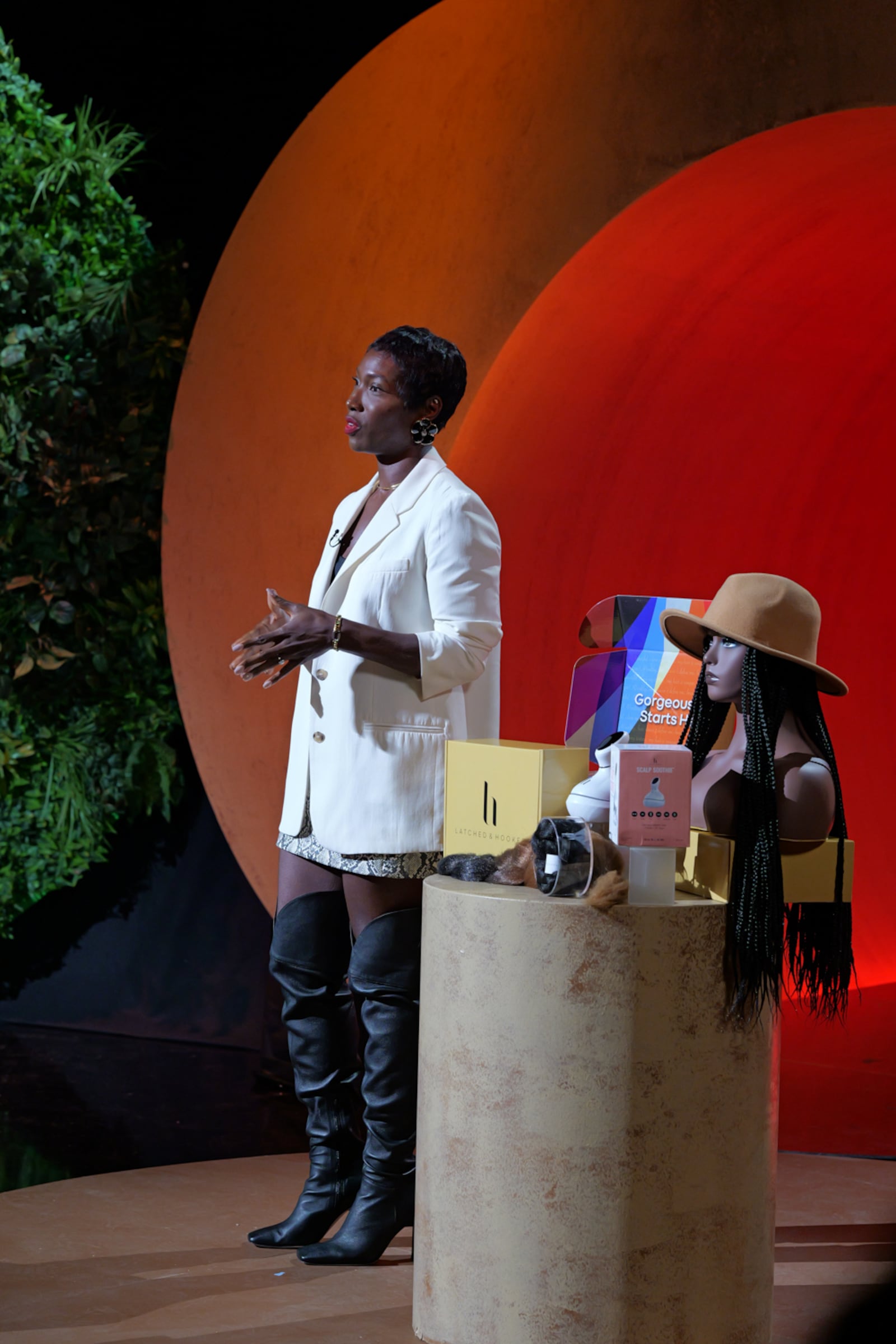 Tiffini Gatlin, founder of Latched & Hooked, during her pitch for $200,000 on the set of "Bet on Black."
John Walder/@ucwhateyec