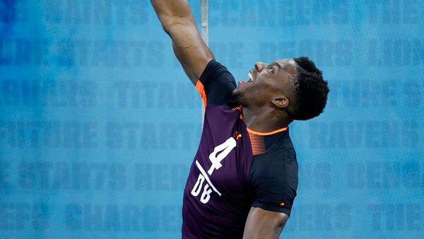 Defensive back Corey Ballentine of Washburn competes in the NFL Combine in March. Ballentine, was drafted in the sixth round by the New York Giants and injured in a shooting that killed his college teammate, Dwane Simmons.