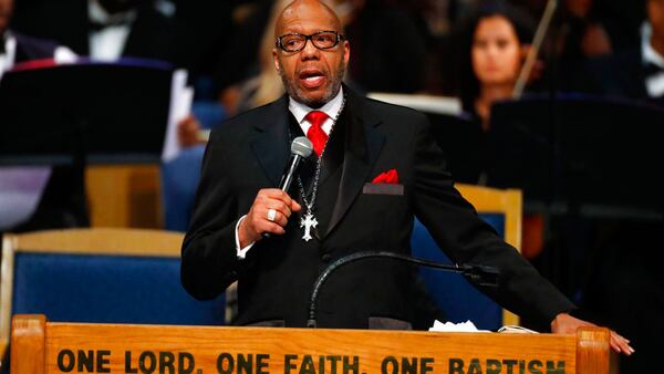 Rev. Jasper Williams, Jr., delivers the eulogy during the funeral service for Aretha Franklin at Greater Grace Temple, Friday, Aug. 31, 2018, in Detroit. Franklin died Aug. 16, 2018 of pancreatic cancer at the age of 76.