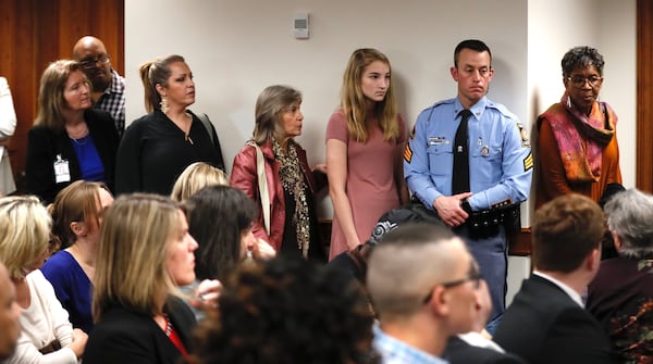 March 14, 2019 - Atlanta - Pro bill speakers line up for public comments.  The Senate took up a  hearing Thursday for the "fetal heartbeat bill." Advocates on both sides were expected to fill the Capitol as the committee debates the bill that would outlaw most abortions after six weeks. Bob Andres / bandres@ajc.com