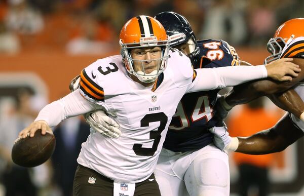 Rex Grossman hasn't played in an NFL game since the 2011 season. Cleveland Browns quarterback Rex Grossman (3) is hit by Chicago Bears defensive end Cornelius Washington (94)during the third quarter at FirstEnergy Stadium. Mandatory Credit: Ron Schwane-USA TODAY Sports