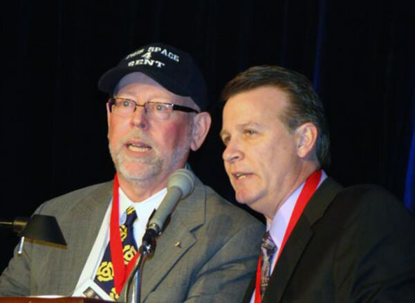 Spiff Carner (left) and Randy Cook (right) were inducted into the Georgia Radio Hall of Fame. CREDIT: Rodney Ho/rho@ajc.com