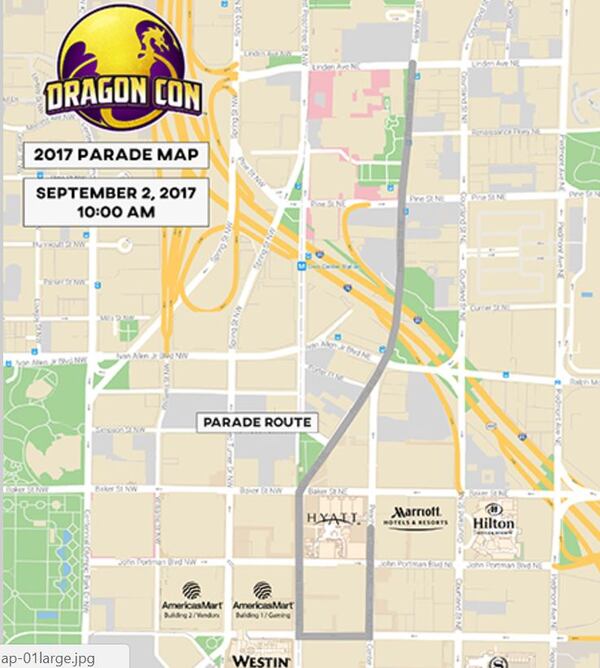 Dragon Con 2017 parade route. Source; Dragon Con