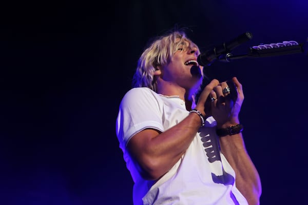 July 10, 2015 Atlanta: Ross Lynch onstage. R5, a five-piece band made up of four siblings and a family friend, performed at Verizon Wireless Amphitheater in Alpharetta on Friday night. Ross Lynch, vocalist, guitarist and frontman, stars on the Disney Channel show Austin & Ally. Jacob Whitesides and Ryland opened for the headliner. HAYDEN FIELD / HAYDEN.FIELD@AJC.COM