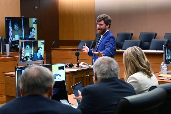 Lead prosecutor Donald Wakeford looks to the legislators’ attorneys as he speaks during a motion hearing at Fulton County Courthouse in Atlanta on Friday, July 1, 2022. Fulton Superior Court Judge Robert McBurney at a roughly 90-minute hearing Friday did not come to a final decision about what exactly the District Attorney’s office can ask Lt. Gov. Geoff Duncan, former state Sen. William Ligon of Brunswick and several other unnamed state legislators. But he said that anything related to their conversations with other legislators or motivations are off-limits. (Hyosub Shin / Hyosub.Shin@ajc.com)