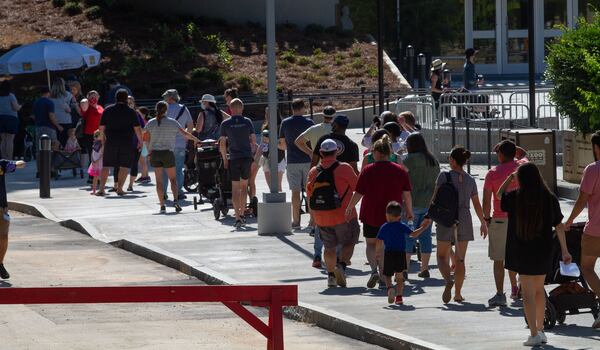 People line up to enter Zoo Atlanta on Saturday, May 16, 2020. The zoo is letting 150 people enter the zoo every half-hour. STEVE SCHAEFER FOR THE ATLANTA JOURNAL-CONSTITUTION