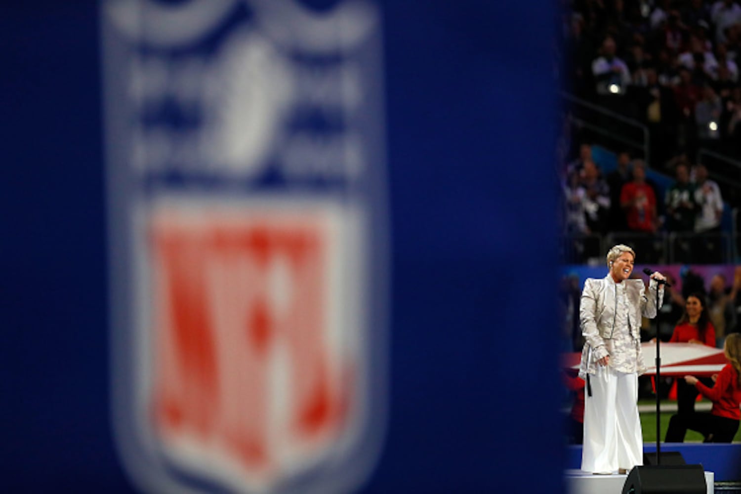 Photos: Pink performs the national anthem at Super Bowl LII