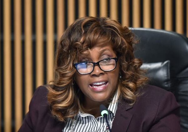 February 19, 2019 Lawrenceville - Marlene Fosque speaks during the Gwinnett County Board of Commissioners meeting at Gwinnett Justice and Administration Center on Tuesday, February 19, 2019. HYOSUB SHIN / HSHIN@AJC.COM