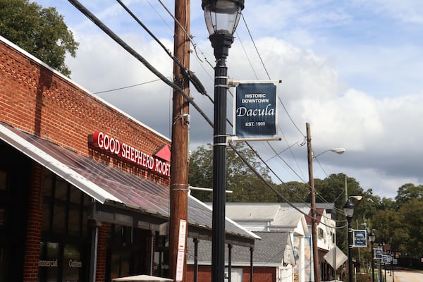 Dacula, a city in Gwinnett County, is currently home to about 6,900 residents. The small downtown strip on Winder Highway consists of a few shops. (Tyler Wilkins / tyler.wilkins@ajc.com)