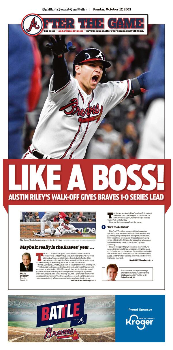 ‘Like a Boss!’ – Atlanta Braves game section in Sunday ePaper