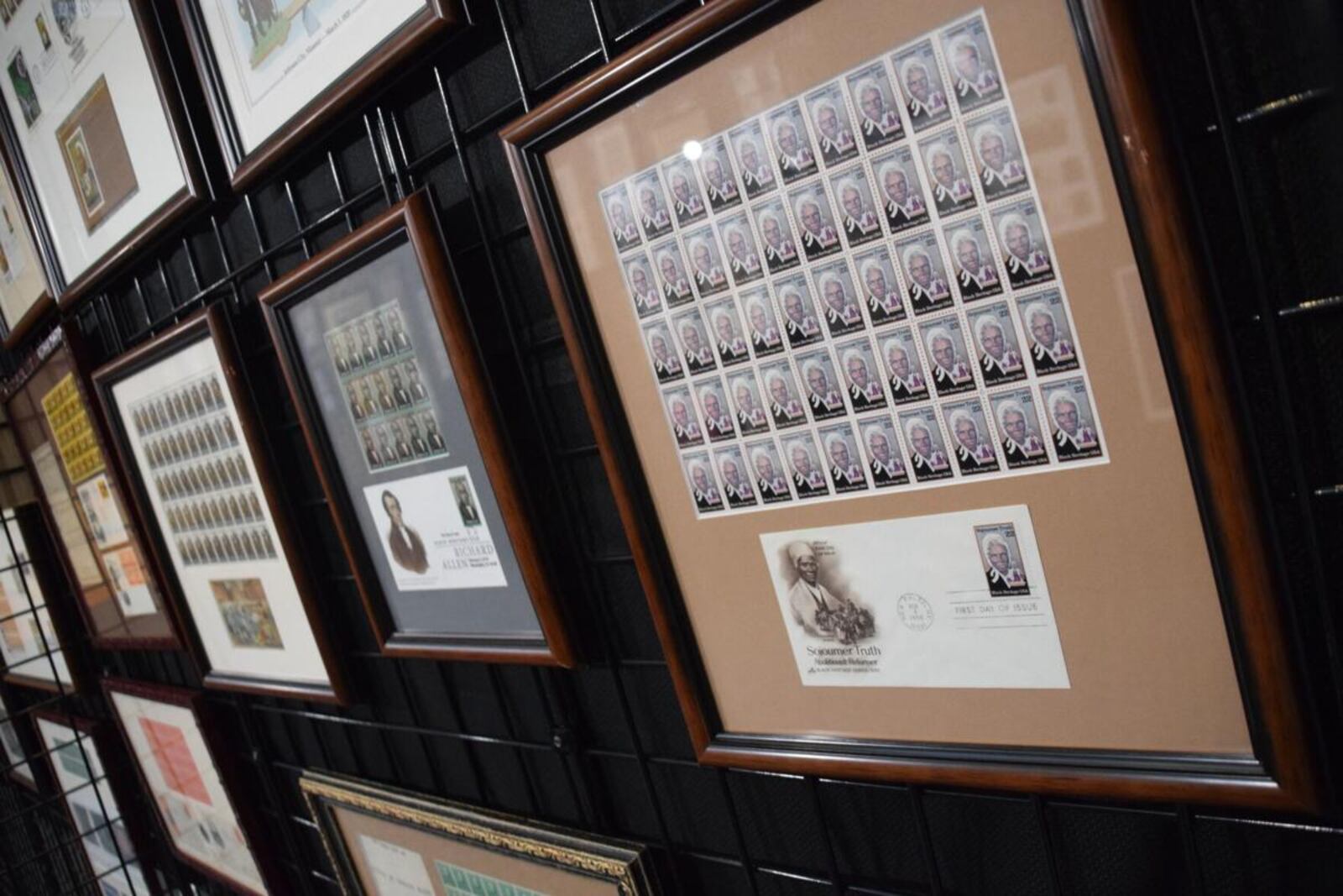 Abolitionist Sojourner Truth and other pioneers in Black History are featured in stamps at the Gwinnett County's Black History Month exhibit. (Courtesy of Curt Yeomans)