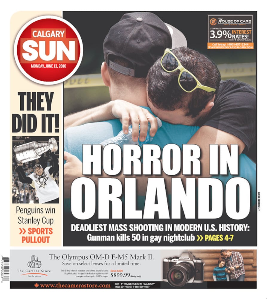 Newspaper front pages reflect Orlando tragedy