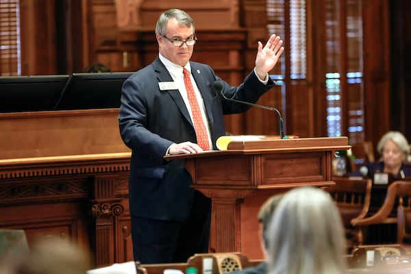 State House Reapportionment and Redistricting Chairman Rob Leverett led Republicans in producing district maps for the chamber that complied with U.S. District Judge Steve Jones' order to create five majority-Black districts but still minimized Democratic gains. “My primary objective here, and I hope it’s all of our primary objective, is to comply with Judge Jones’ order,” said Leverett, a Republican from Elberton. “This plan complies with the order and fulfills our obligation.”(Natrice Miller/ Natrice.miller@ajc.com)