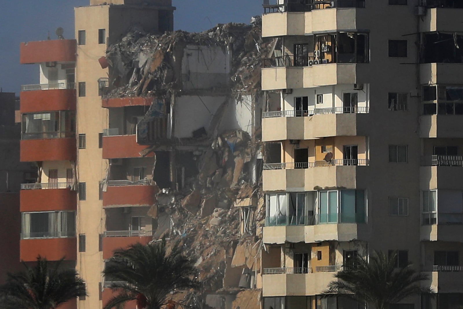 A building destroyed in an Israeli airstrike in Tyre, southern Lebanon, Monday, Oct. 28, 2024. (AP Photo/Mohammad Zaatari)