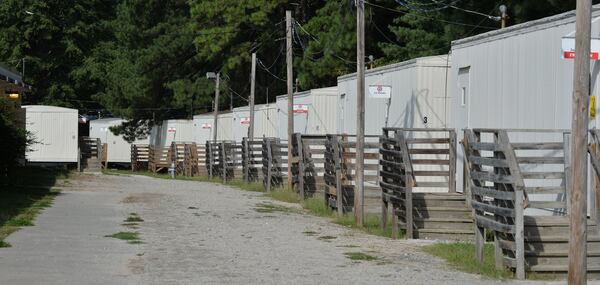 In this September 2016 photo, there are 26 portable classrooms to accommodate the overflow of students at Cary Reynolds Elementary School in Doraville. BRANT SANDERLIN /BSANDERLIN@AJC.COM