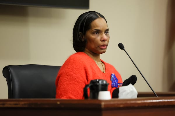 Breanna Schermerhorn, mother of Mason Schermerhorn, speaks during the bond hearing for Colin Gray, father of Colt Gray, in the courtroom of Barrow County Superior Court Judge Nicholas Primm at Barrow County Courthouse Superior Court on Feb. 11 in Winder, Ga. (Jason Getz/AJC)