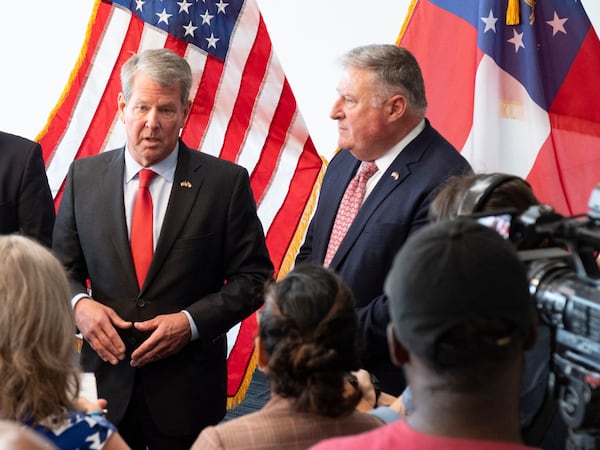 Gov. Brian Kemp (left) and state Insurance Commissioner John King are thought to be potential Republican candidates for the U.S. Senate in 2026.