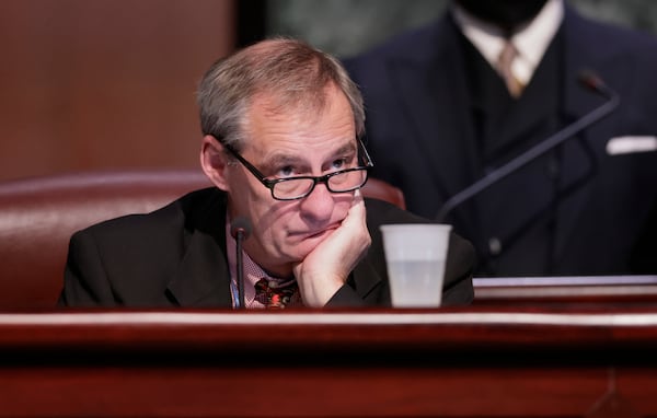 Council member Howard Shook sits on the dais during discussion as the Atlanta City Council held a meeting in person since they were suspended at the start of the pandemic (Bob Andres / robert.andres@ajc.com)