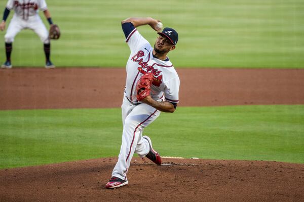 Braves' Huascar Ynoa pitches against the Miami Marlins.  (Alyssa Pointer / Alyssa.Pointer&#64;ajc.com)