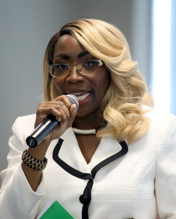 Alexis Williams speaks during a candidate forum for the Gwinnett County school board. Williams appears to be one of two District 4 candidates who will compete in a runoff for the seat. (Jason Getz / Jason.Getz@ajc.com)