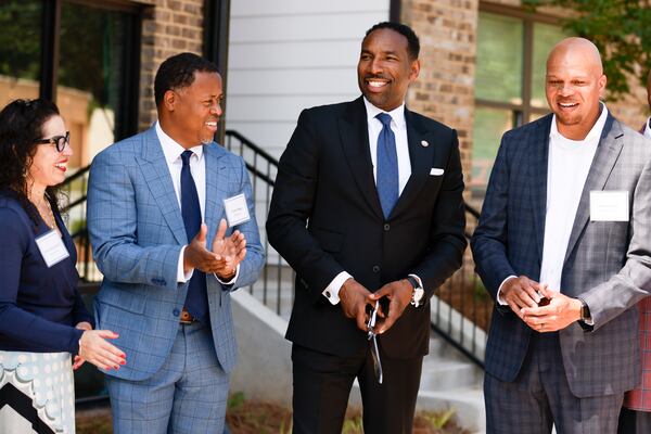 Atlanta Mayor Andre Dickens at the ribbon cutting for the opening of Parkside, a new affordable housing community on the Beltline Westside trail on Wednesday June 1, 2022. (Natrice Miller / natrice.miller@ajc.com)

