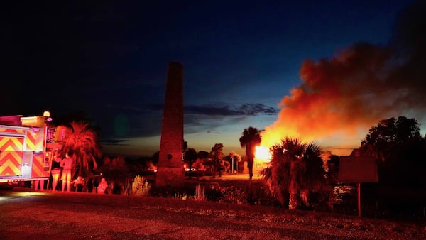 A fire engulfs a historic home at Butler Plantation, McIntosh County, Georgia, June 26, 2024. (Photo Courtesy of Robin Kemp/The Current GA)