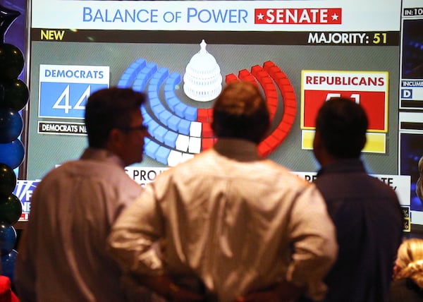 Nov 6, 2018 Atlanta: Georgia voters watch the shifting balance of power take place during the Karen Handel, U.S. Representative, GA 6th Congressional District, election watch party as returns come in late Tuesday, Nov. 6, 2018, in Atlanta. Curtis Compton/ccompton@ajc.com