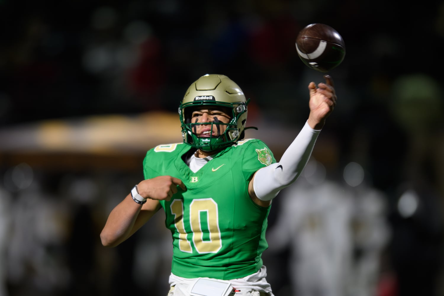 Quarterback Dayton Raiola of Buford makes a throw. (Jamie Spaar for the Atlanta Journal Constitution)