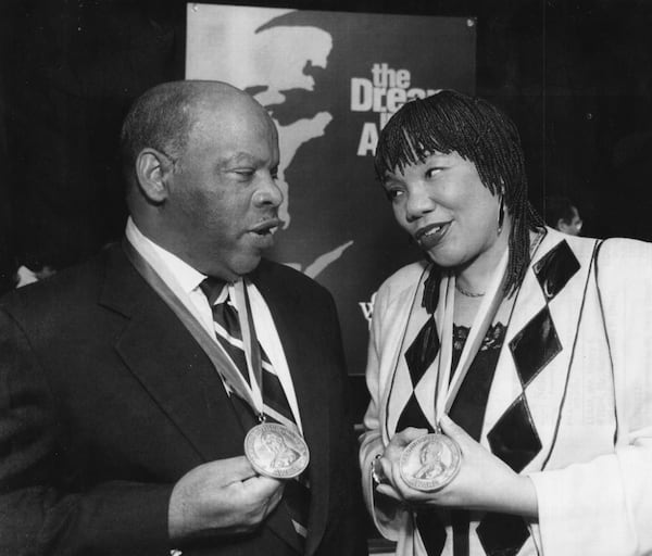 Rep. John Lewis and Yolanda King received Medals for Outstanding Service in the area of civil/human rights during the George Washington University Martin Luther King convocation in 1994. (Rick McKay / Cox/AJC staff)