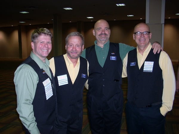 From left: Kent Tolleson, Doug Miller, Eddie Bishop and Randy Stephenson of the Hotlanta Squares in their grand march attire at the annual International Association of Square Dance Clubs convention.