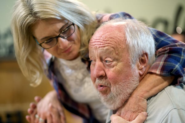 Server Tammy Sierra gives customer Jack Dempsey a hug at Doug’s Place, a meat and three restaurant, on Old Allatoona Road, Thursday, November 3, 2022, in Emerson, Ga. (Jason Getz / Jason.Getz@ajc.com)