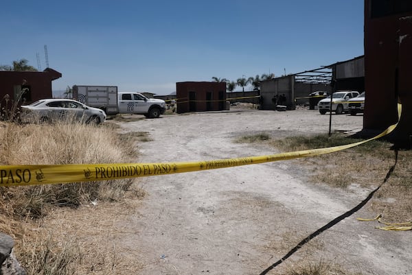 Police tape blocks access to Izaguirre Ranch after skeletal remains were discovered in Teuchitlan, Jalisco state, Mexico, Thusday, March 13, 2025. (AP Photo/Alejandra Leyva)